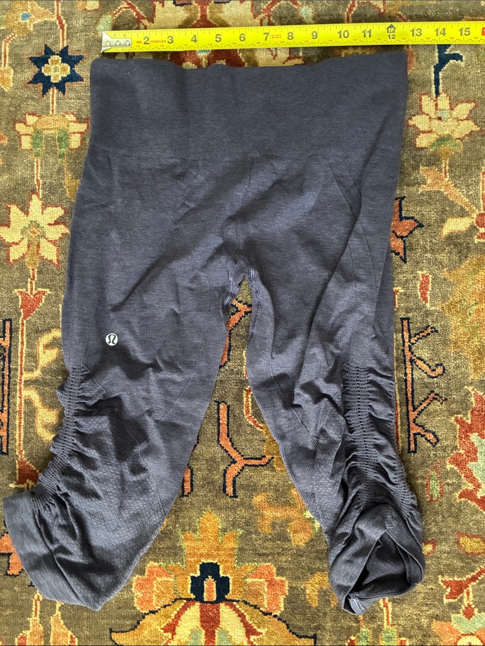 lululemon athletica ruched capri leggings in charcoal gray